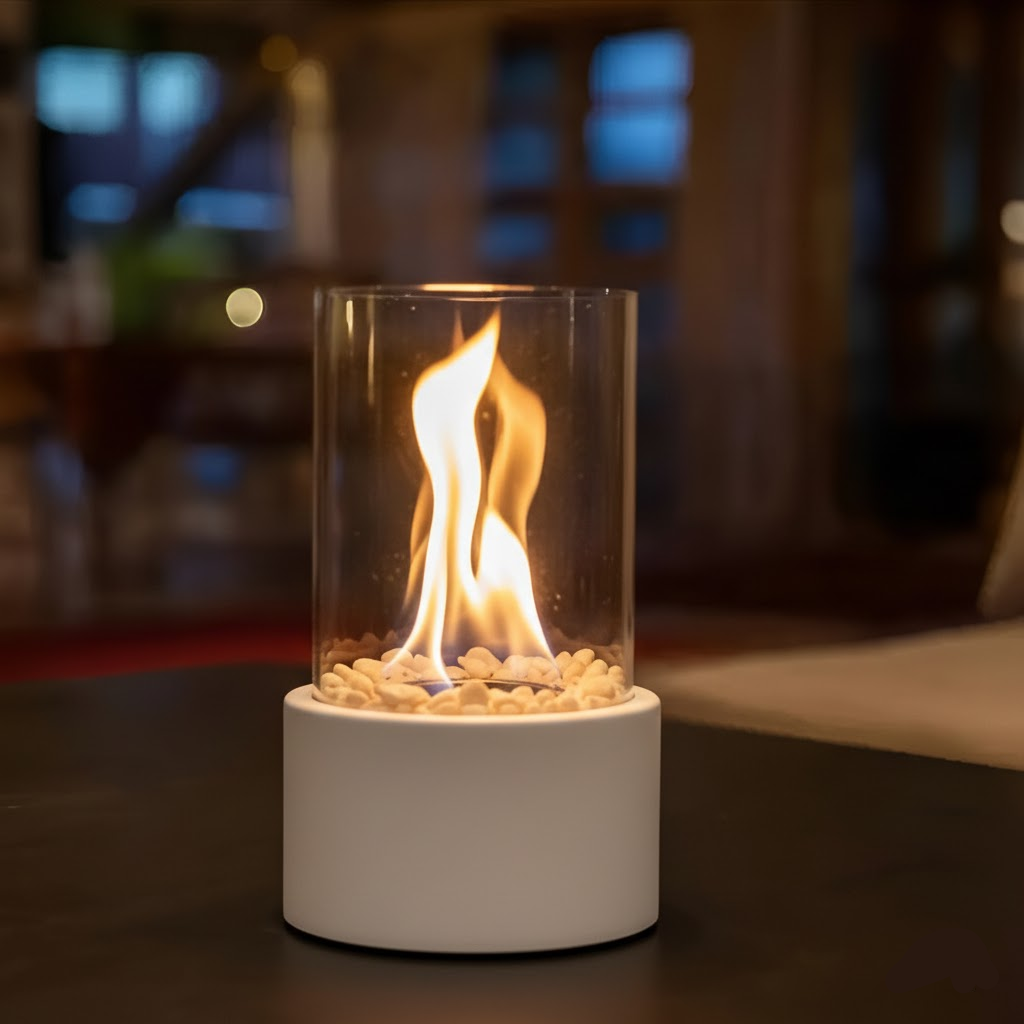 Tischkamin Glas Metall modern rauchfrei Bioethanol