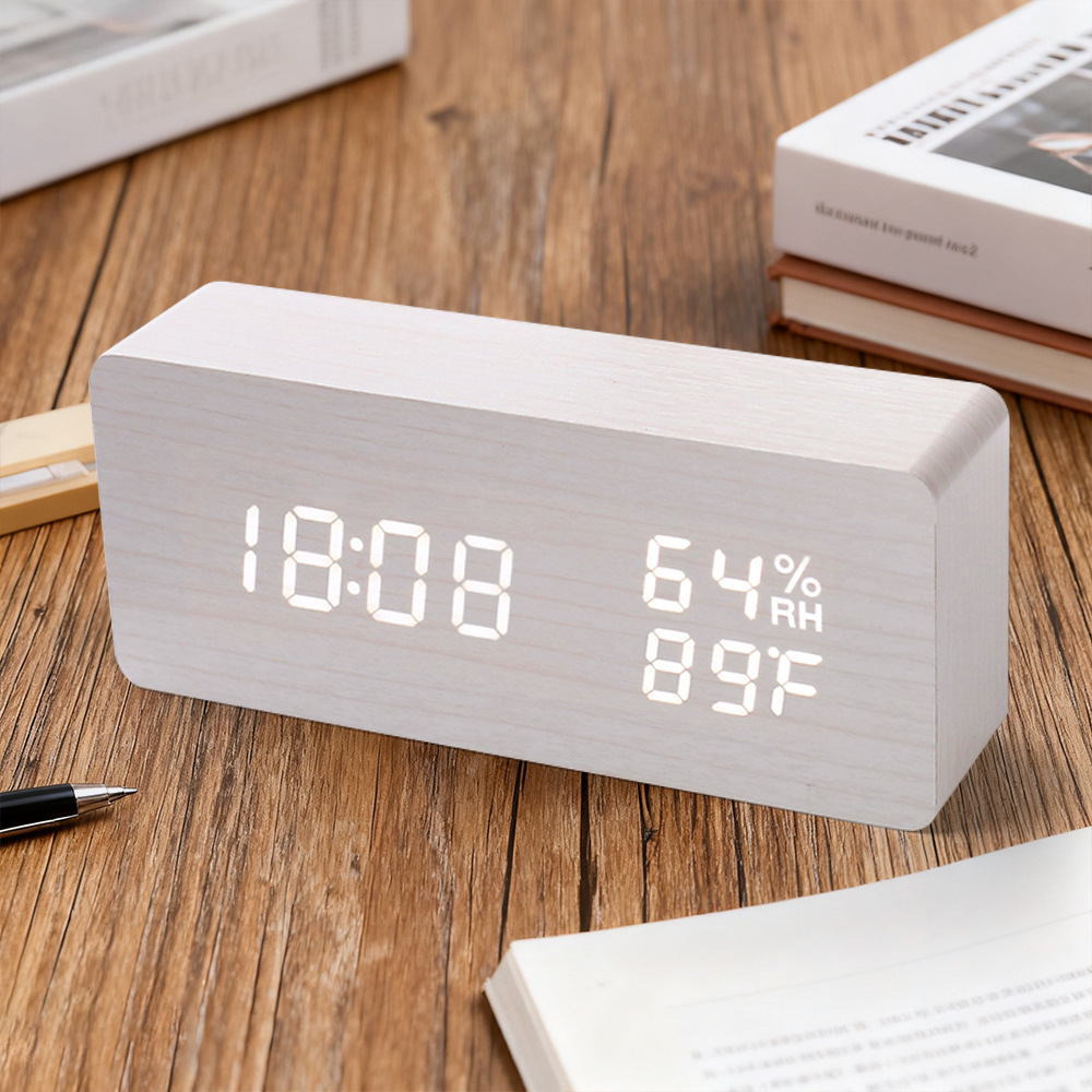 Digitaler LED Wecker Holz Modern Temperatur