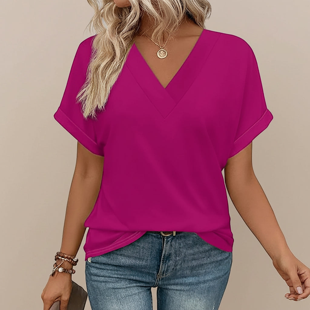 Womens V Neck Blouse Batwing Sleeves Loose Top