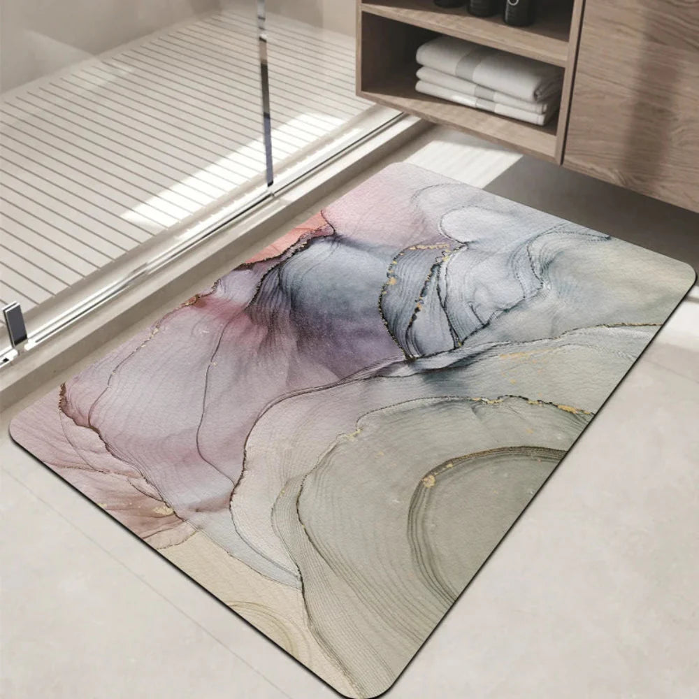 Bath Mat Diatomaceous Earth Quick-Drying Non-Slip Marble Look