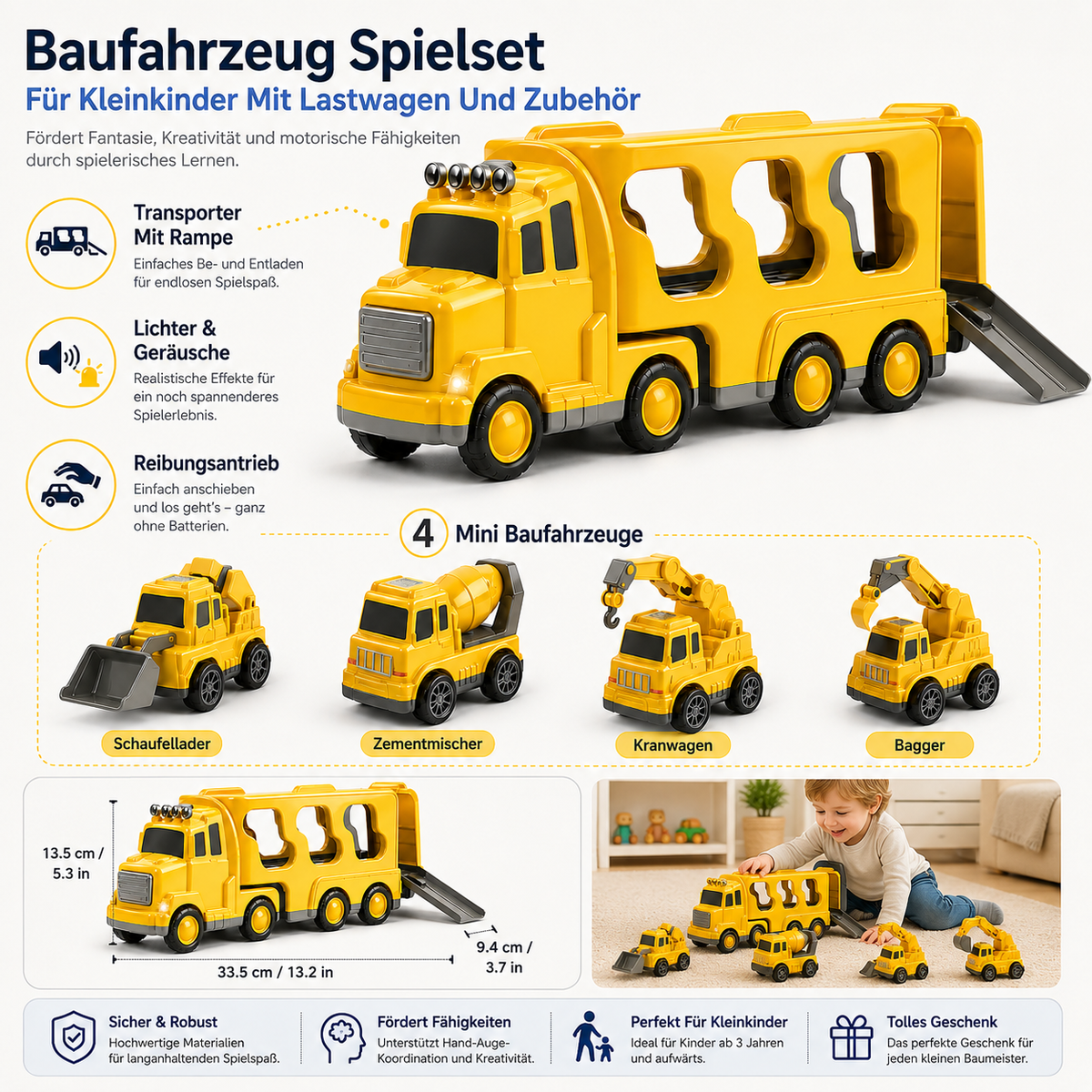 Baufahrzeug Spielset Für Kleinkinder Mit Lastwagen Und Zubehör