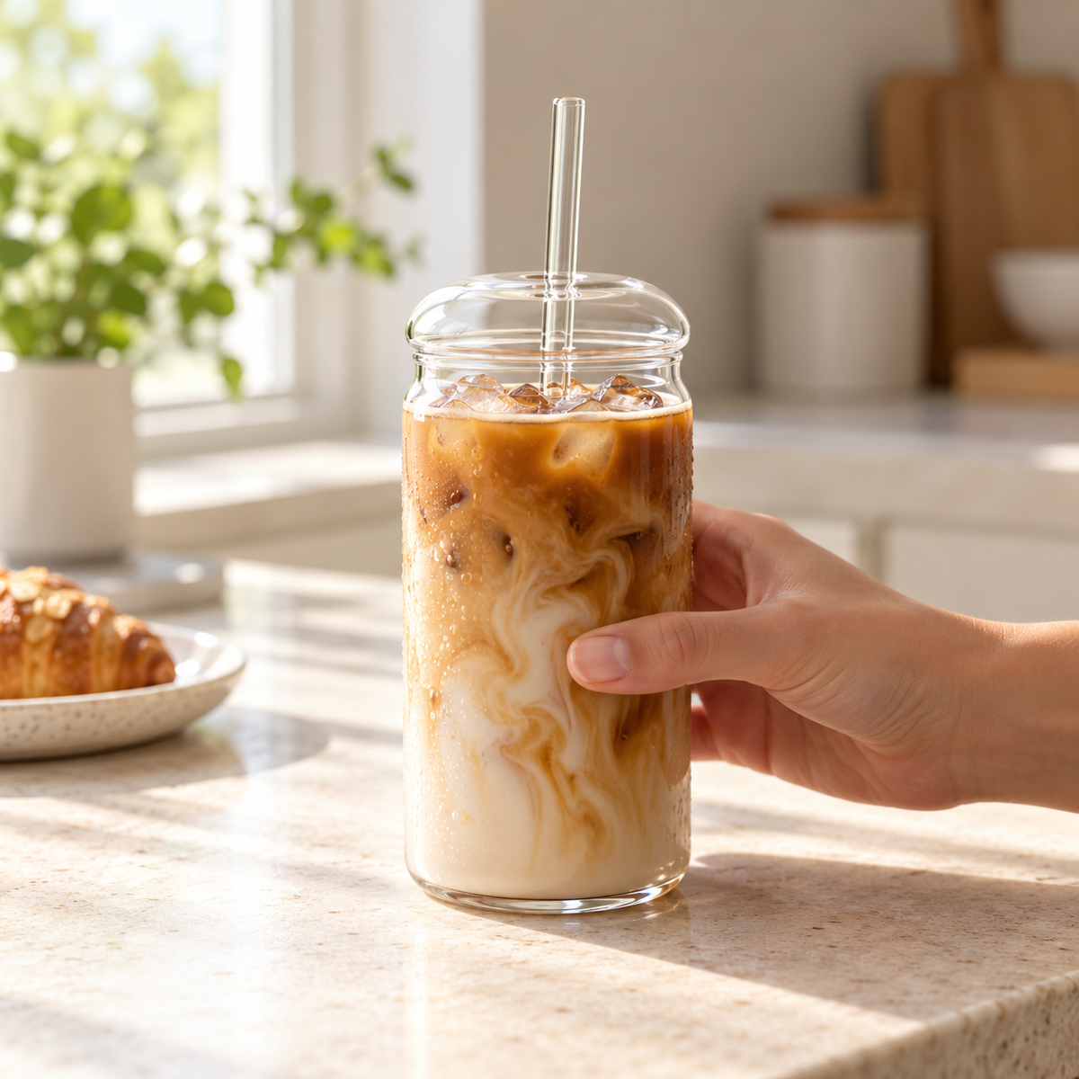Becher Mit Deckel Glasbecher Mit Strohhalm Kalte Getränke