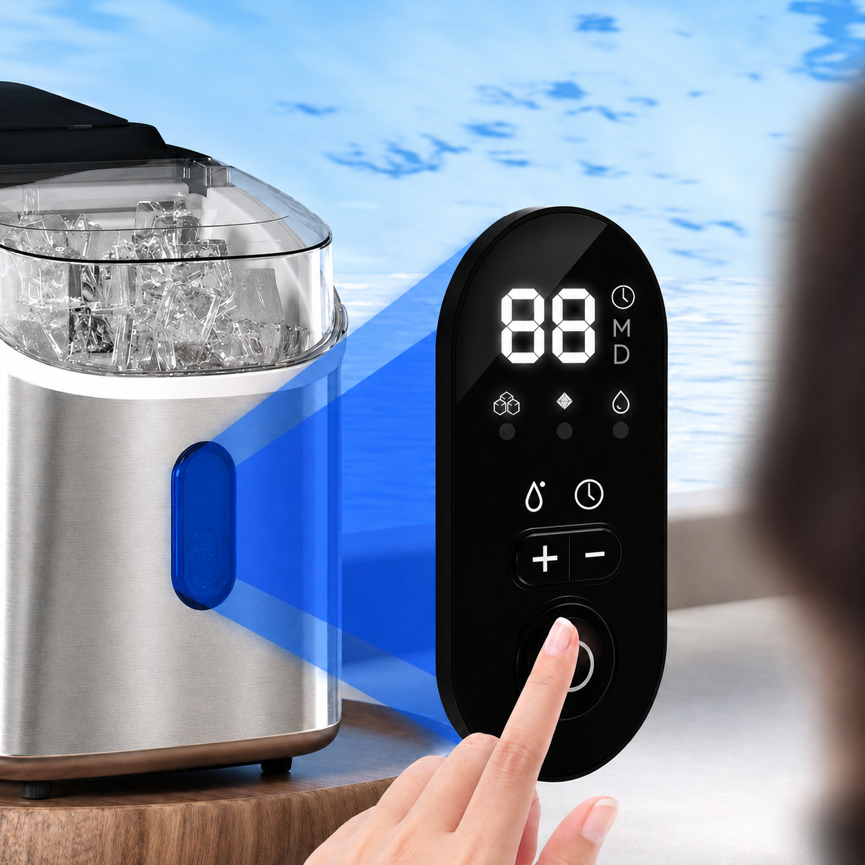 Ice cube machine self-cleaning stainless steel kitchen home