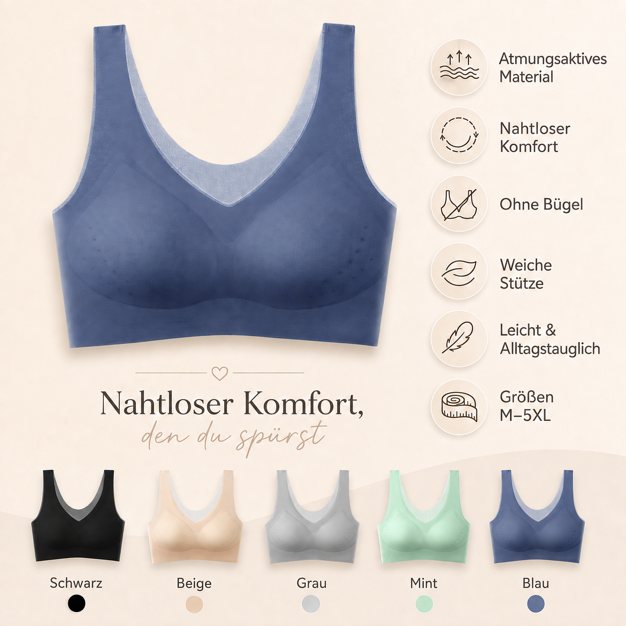 Damen Atmungsaktiver Nahtloser Bh Leichter Komfortabler