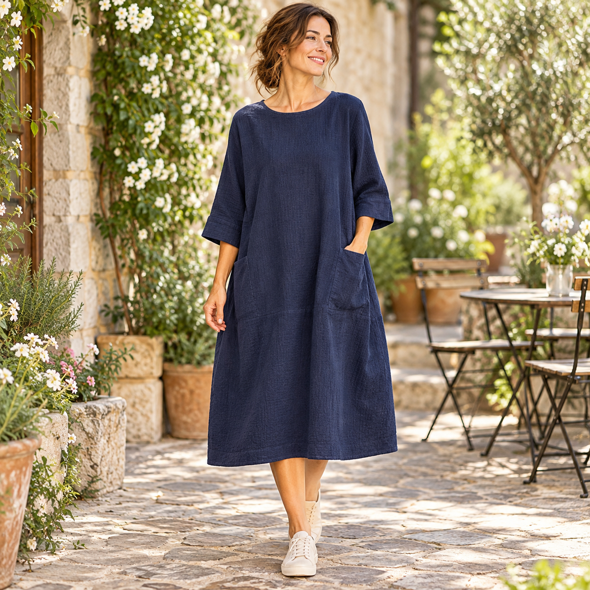 Damen Bequemes A-Linien Kleid über Dem Knie