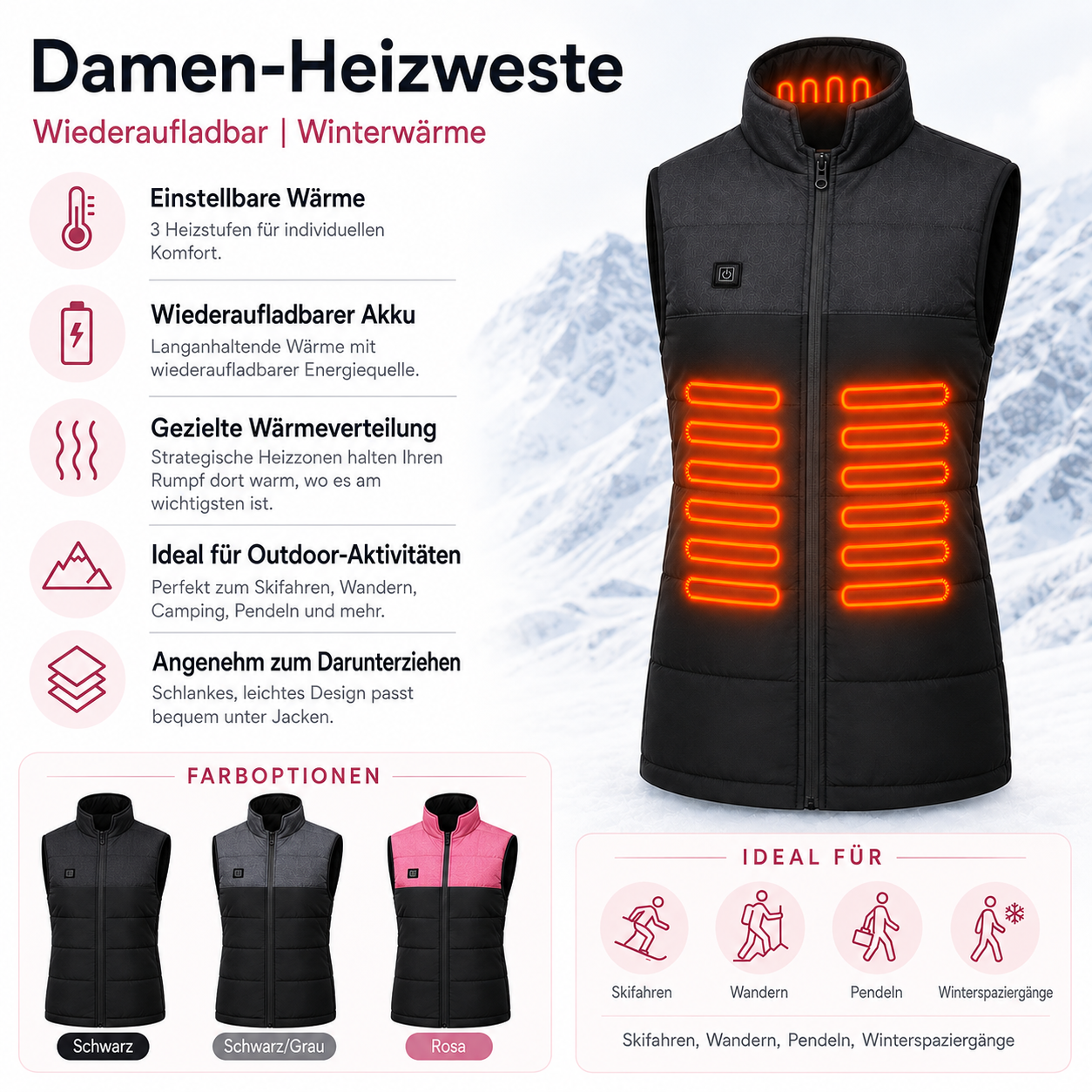 Damen Heizbare Für Aktivitäten Weste Mit Heizung