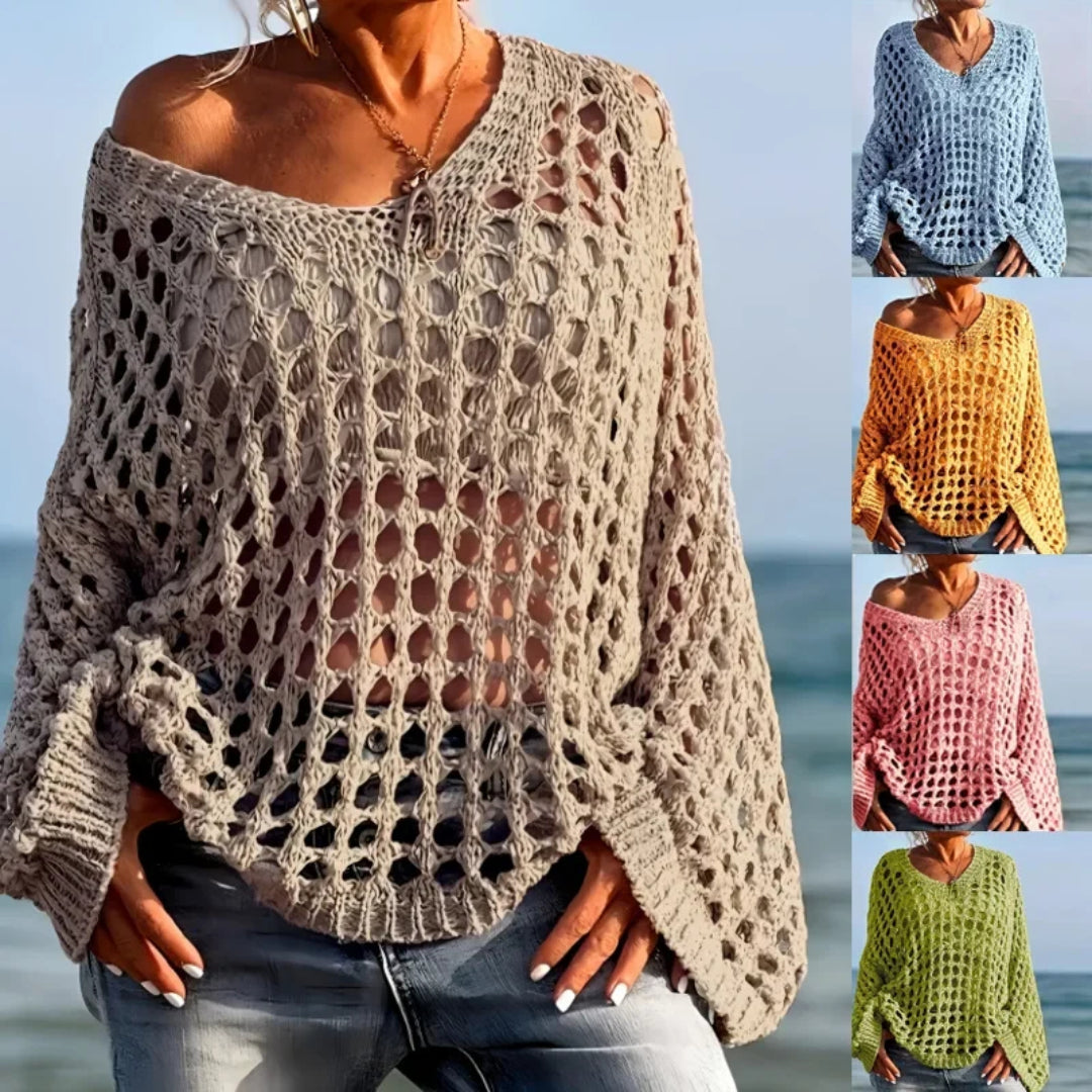 Women's Sweater Knit Sweater V-Neck Casual Summer Top