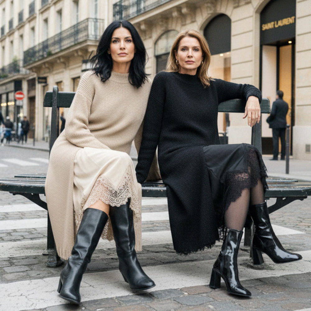 Damen Strick Schmal Geschnitten Kleid Langarm Winter Maxi