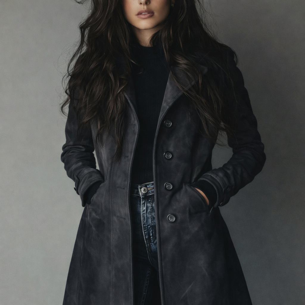 Gabardina de invierno para mujer, abrigo largo con corte moderno