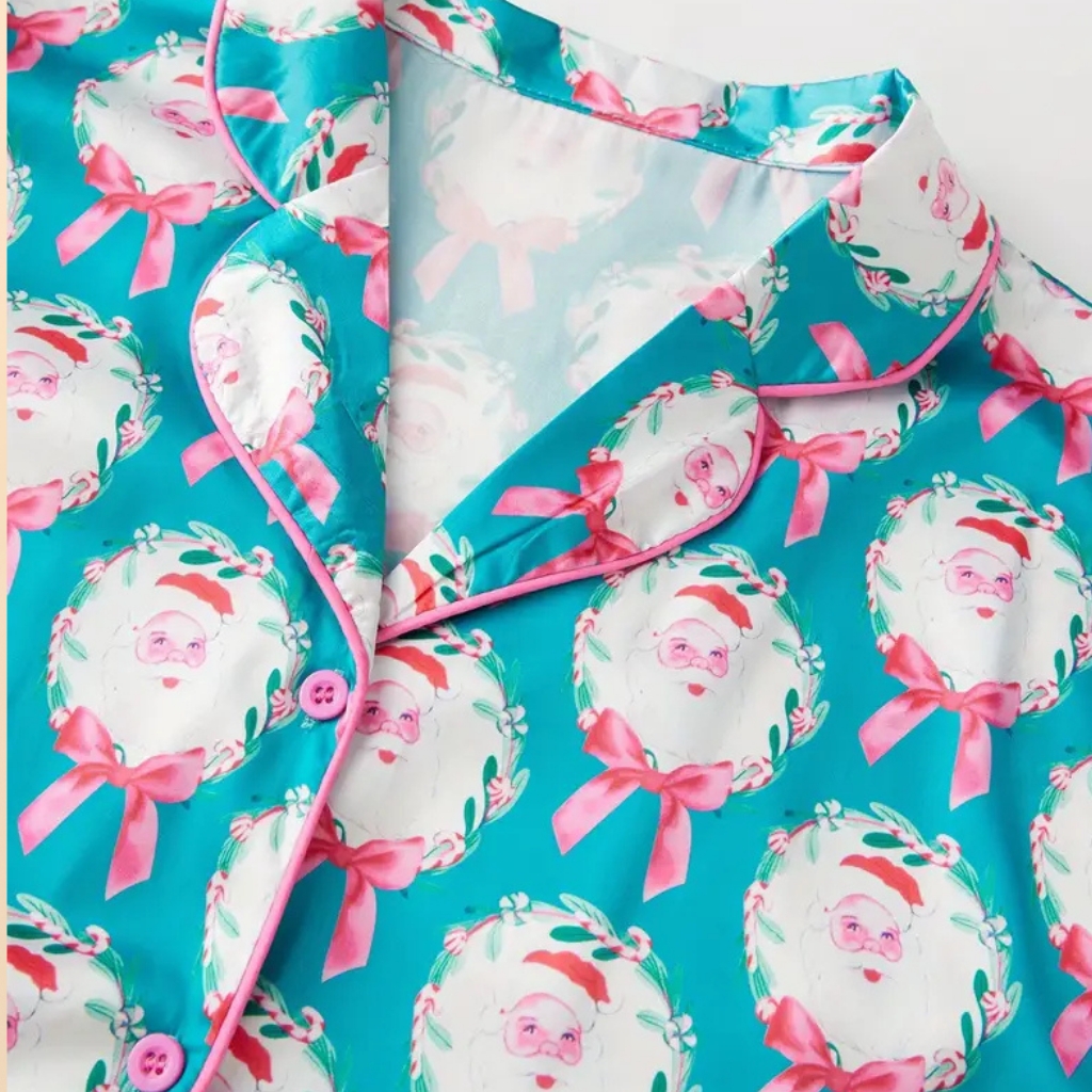 Damen Winter Weihnachts Loungewear Set Langarm Satin Pyjama