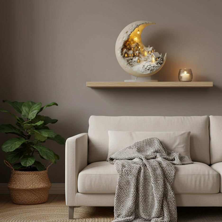 Moon Light Acrylic Winter Village Table Lamp