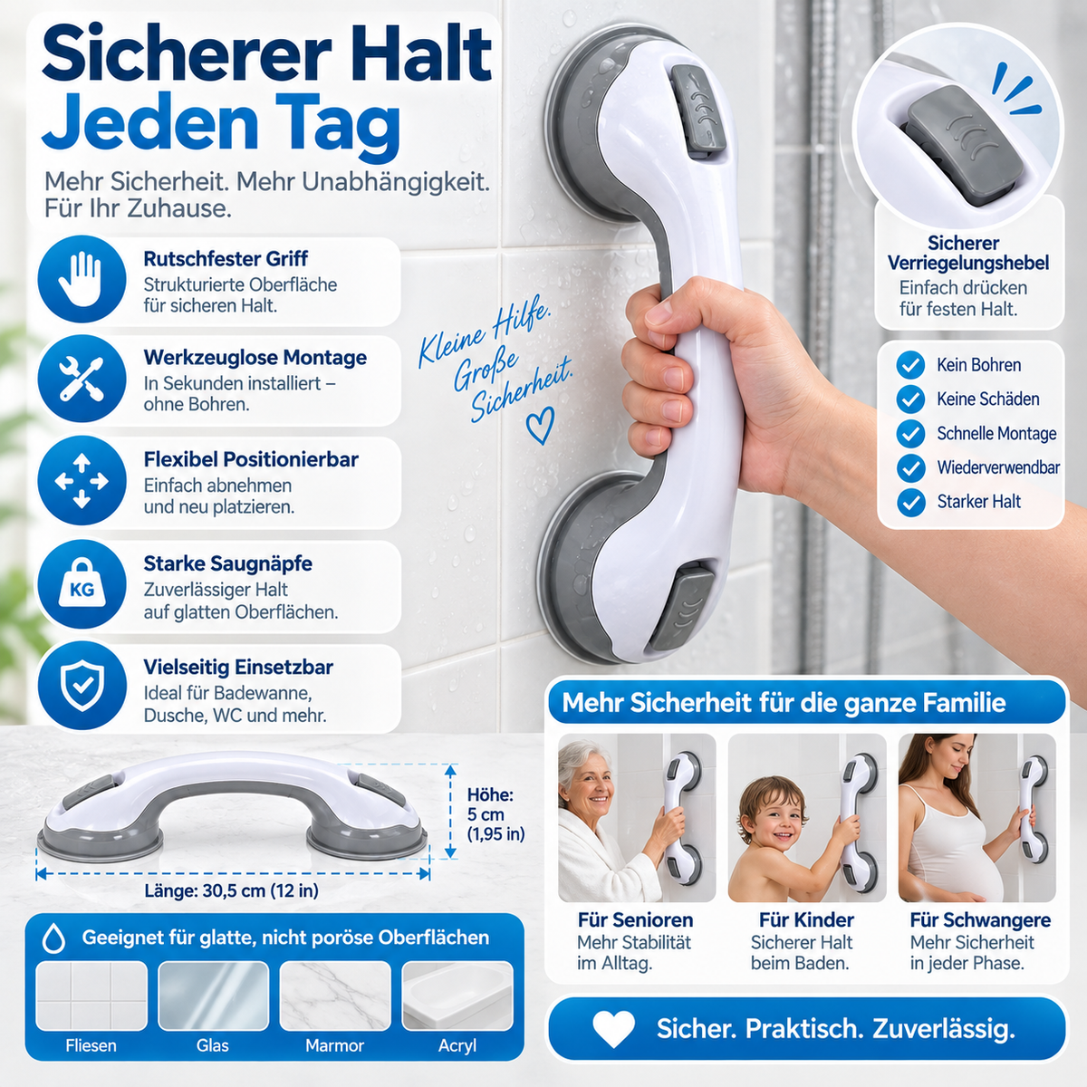 Duschhandgriff Mit Saugnäpfen Rutschfester Handgriff Badewanne