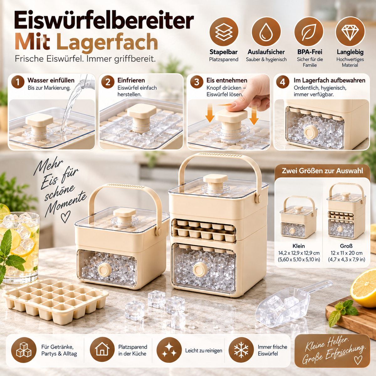 Eiswürfelbereiter Mit Lagerfach Hygienischer Küchenbedarf