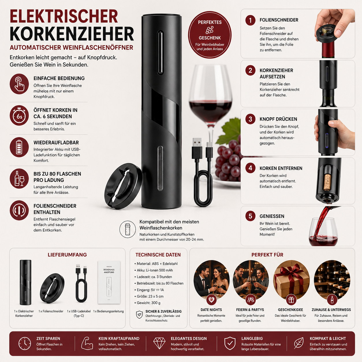 Elektrischer Korkenzieher Für Weinflaschen Automatischer