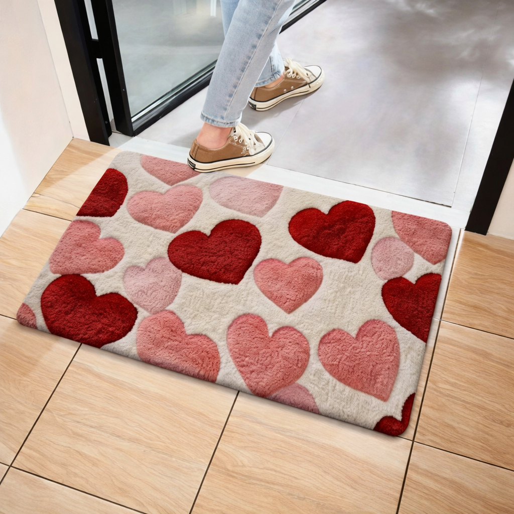 Felpudo Corazón Poliéster Interior Exterior Alfombrilla de Puerta