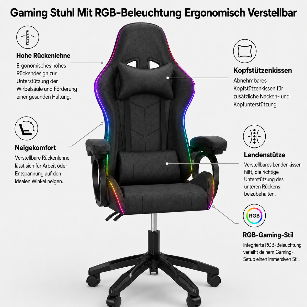 Spielen Stuhl Mit Rgb Beleuchtung Ergonomisch Verstellbar