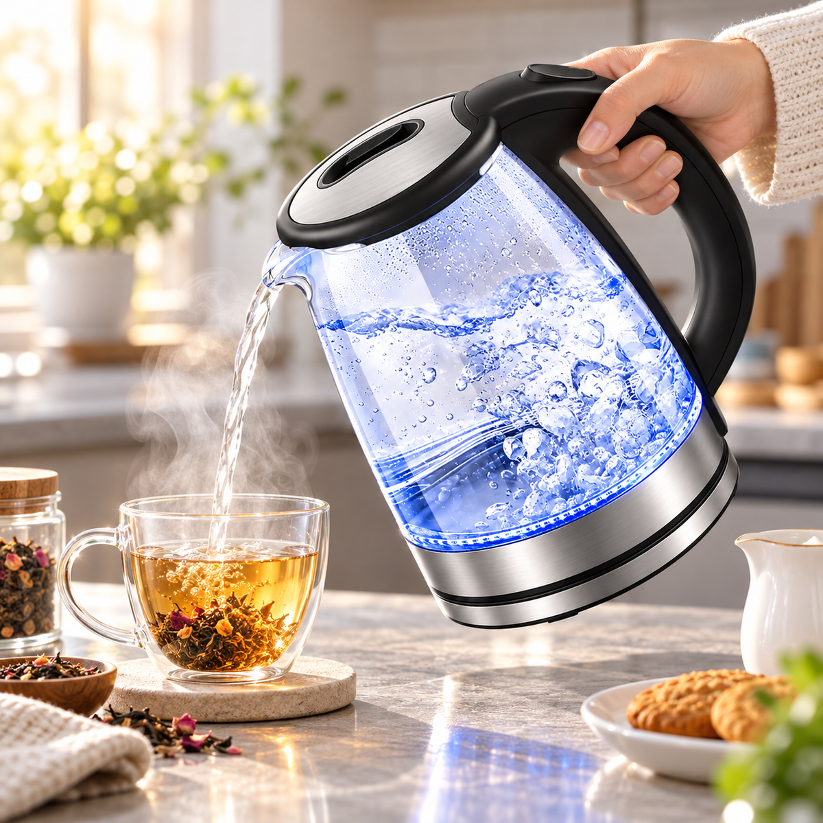 Glas Wasserkocher Schnellkochend Sicherheitsabschaltung