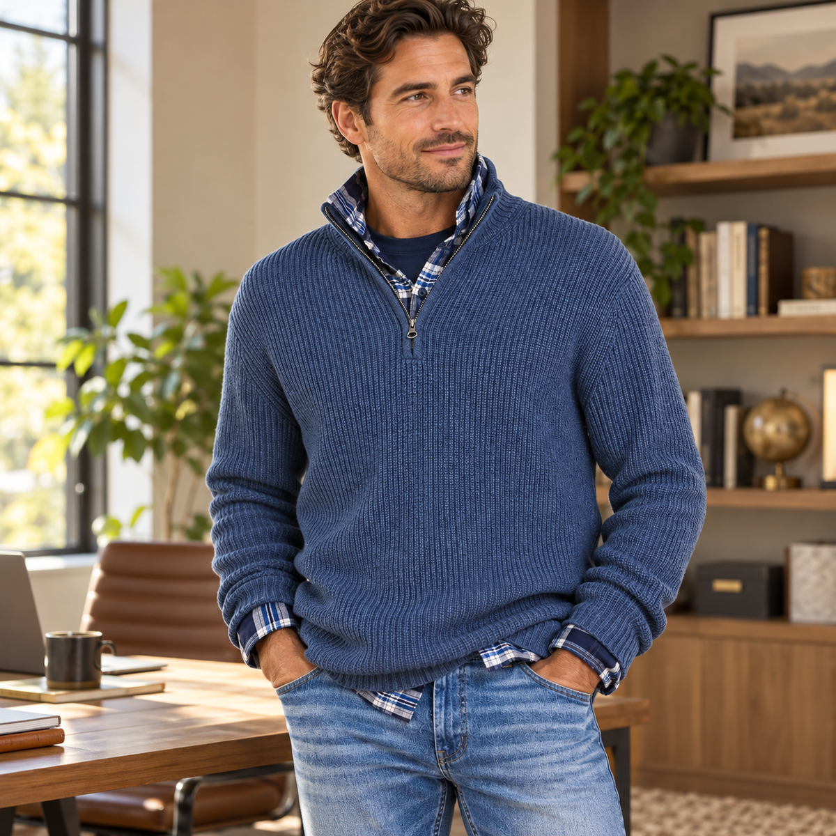 Herren Weicher Kaschmir Modischer Pullover Mit Reißverschluss