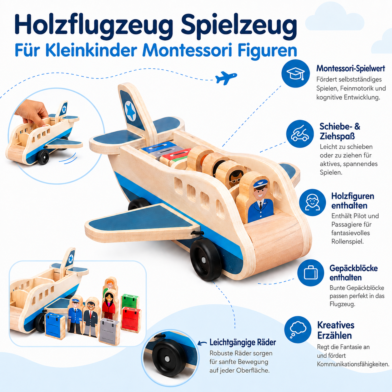 Holzflugzeug Spielzeug Für Kleinkinder Montessori Figuren