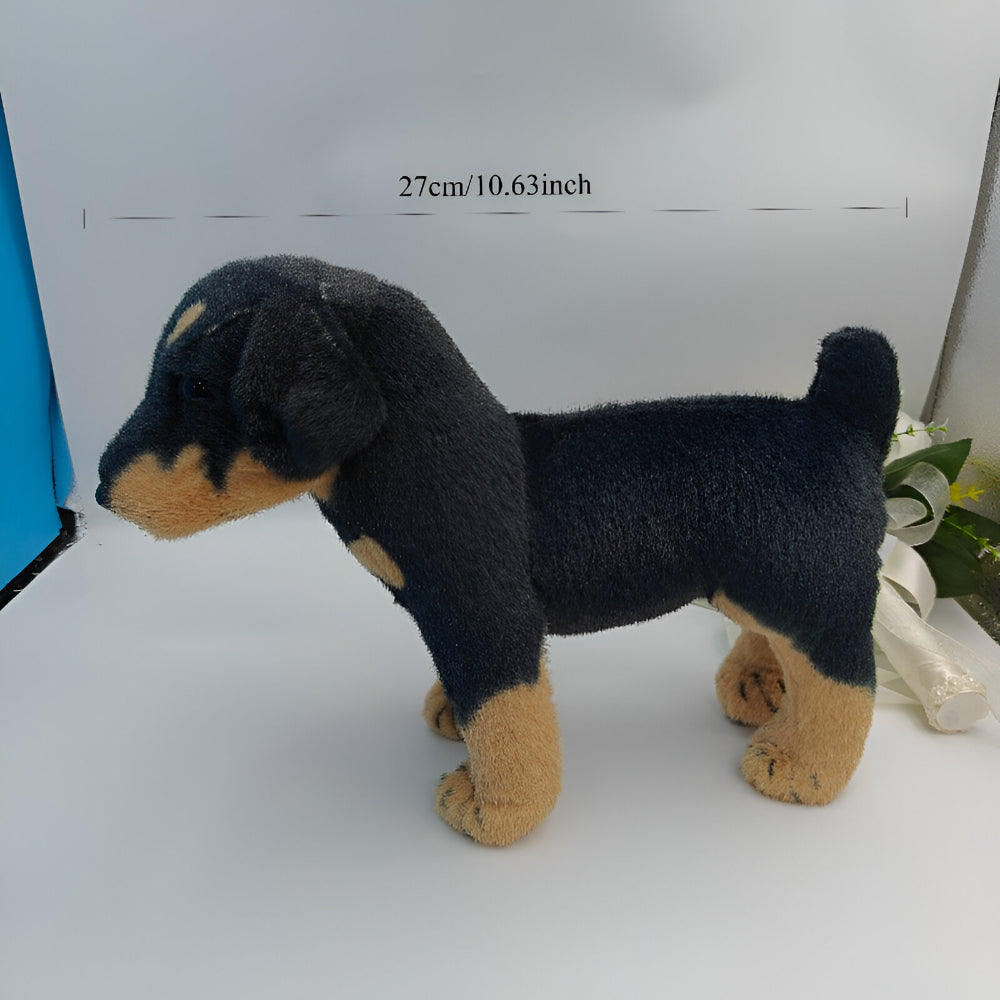 Hund Spielzeug Realistisch Plüsch Schwarz Braun Stofftier Geschenk