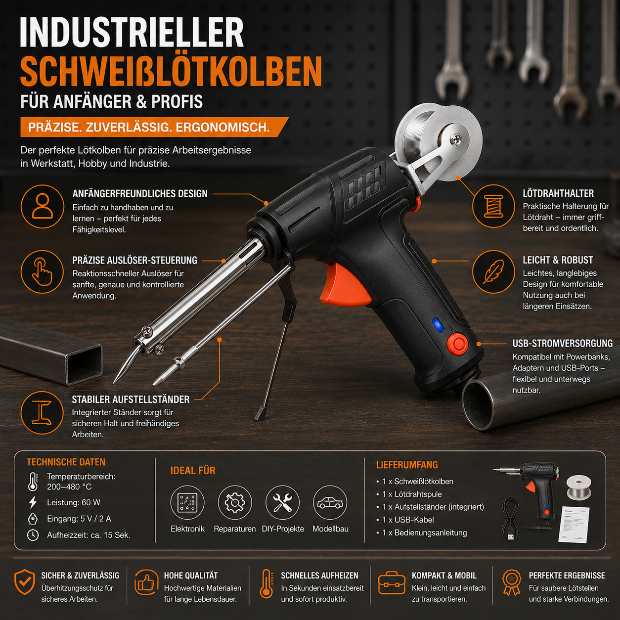 Industrieller Schweißlötkolben Anfänger Ergonomie Werkzeuge