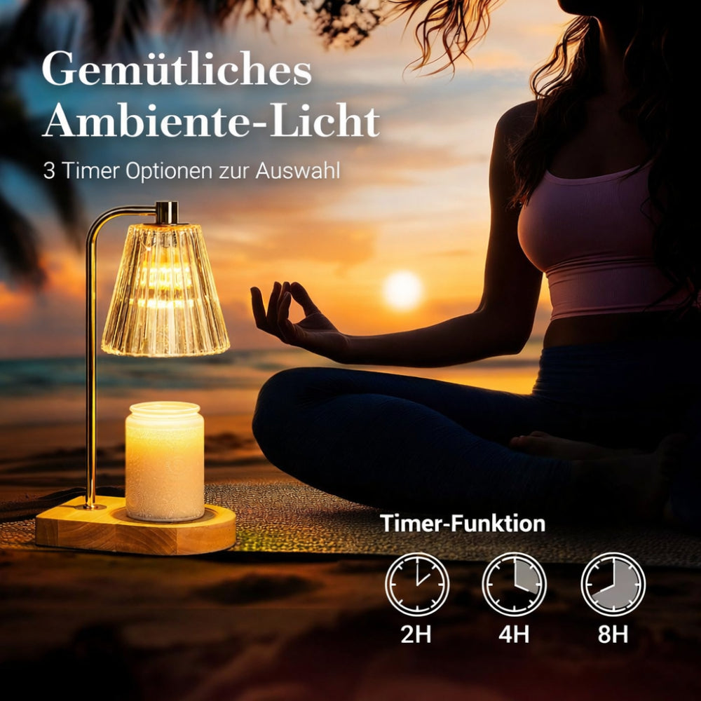 Kerzenwärmer Lampe Metall Holz Glas Tisch Dekoration