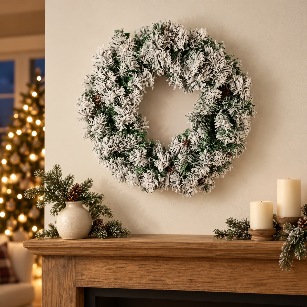 Kunststoff Weihnachtskranz Flocken Wohnzimmer Festlich