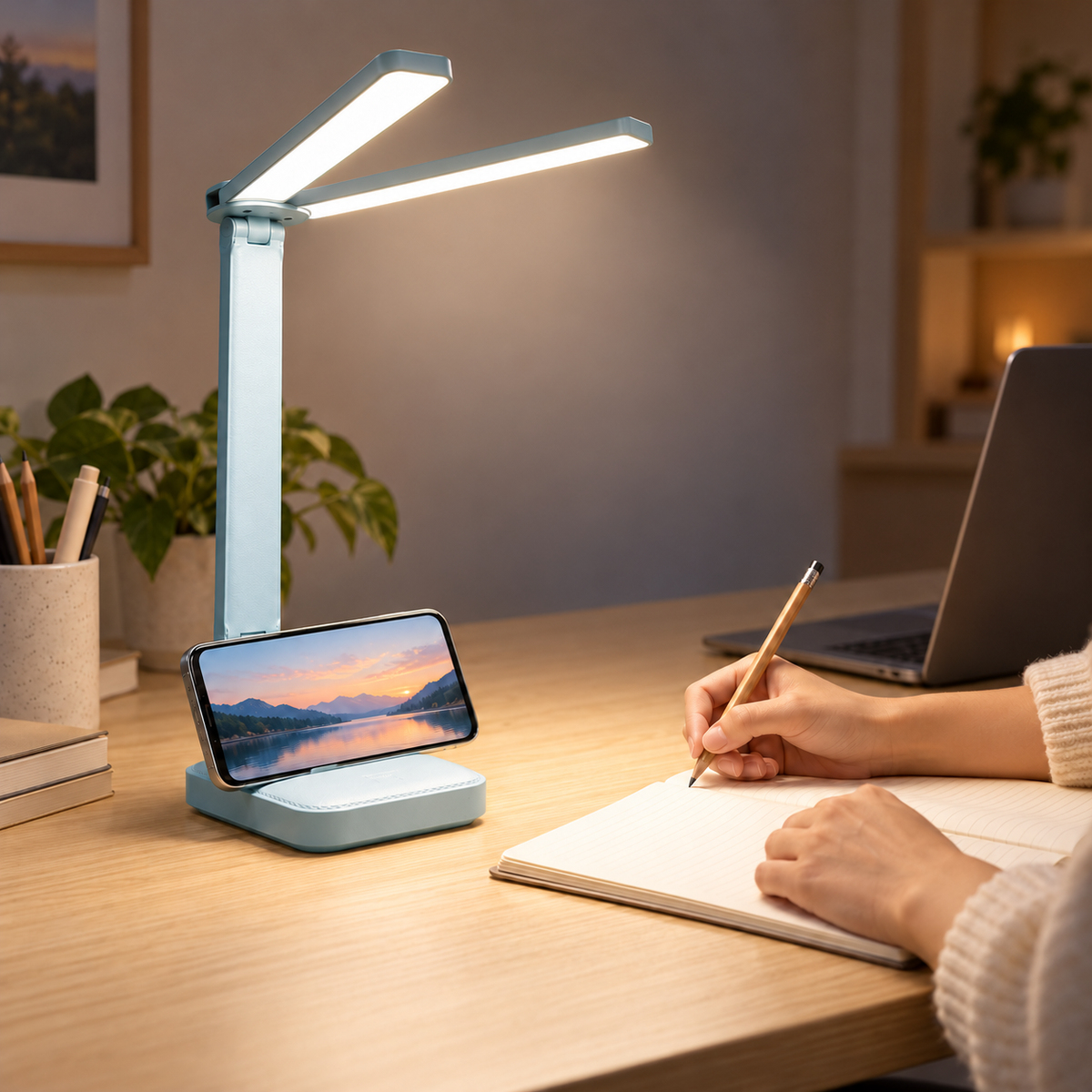 LED Schreibtischlampe Mit Handyhalterung Faltbare Homeoffice