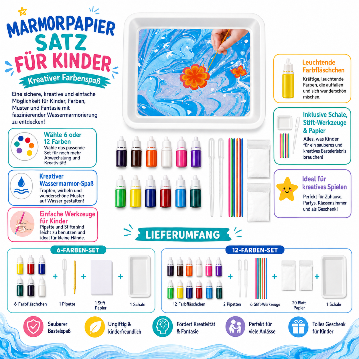 Marmorpapier Satz Für Kinder Kunstprojekte Farbenbogen