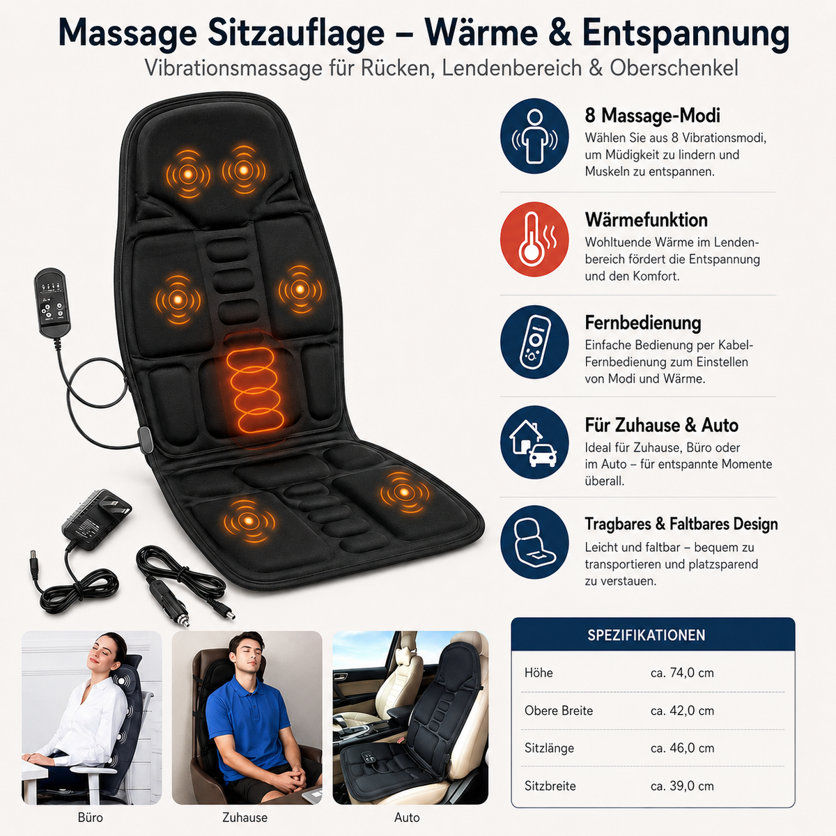 Massage Sitzauflage Heizbare Massageauflage Für Rücken Auto