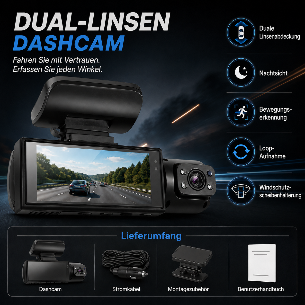 Nachtsicht Dashcam Bewegungserkennung Loop Aufnahme