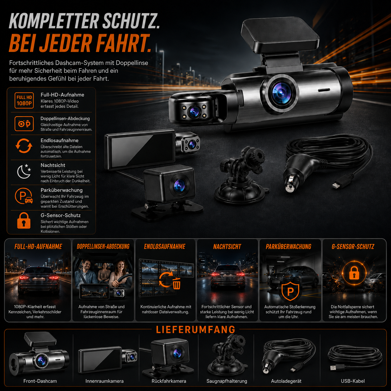 Nachtsicht Dashcam Mehrkanalig Aufzeichnung Für Autos
