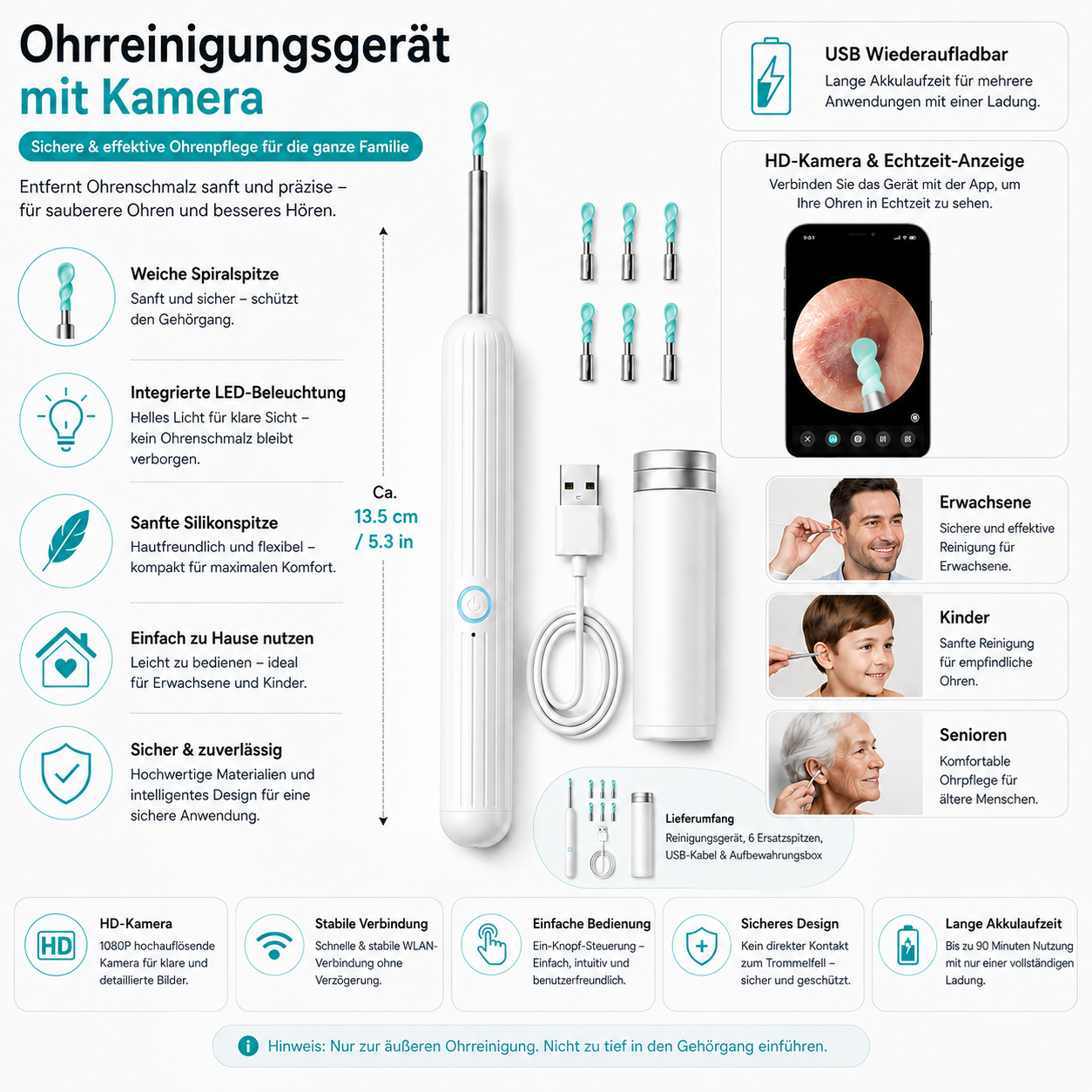 Ohrreinigungsgerät Mit Kamera Erwachsene HD Ohrenpflege