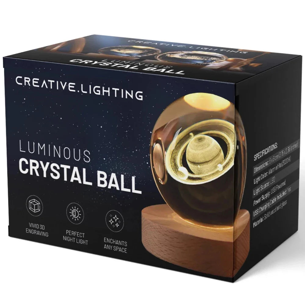 LED Night Light Crystal Ball made of Glass with Wooden Base