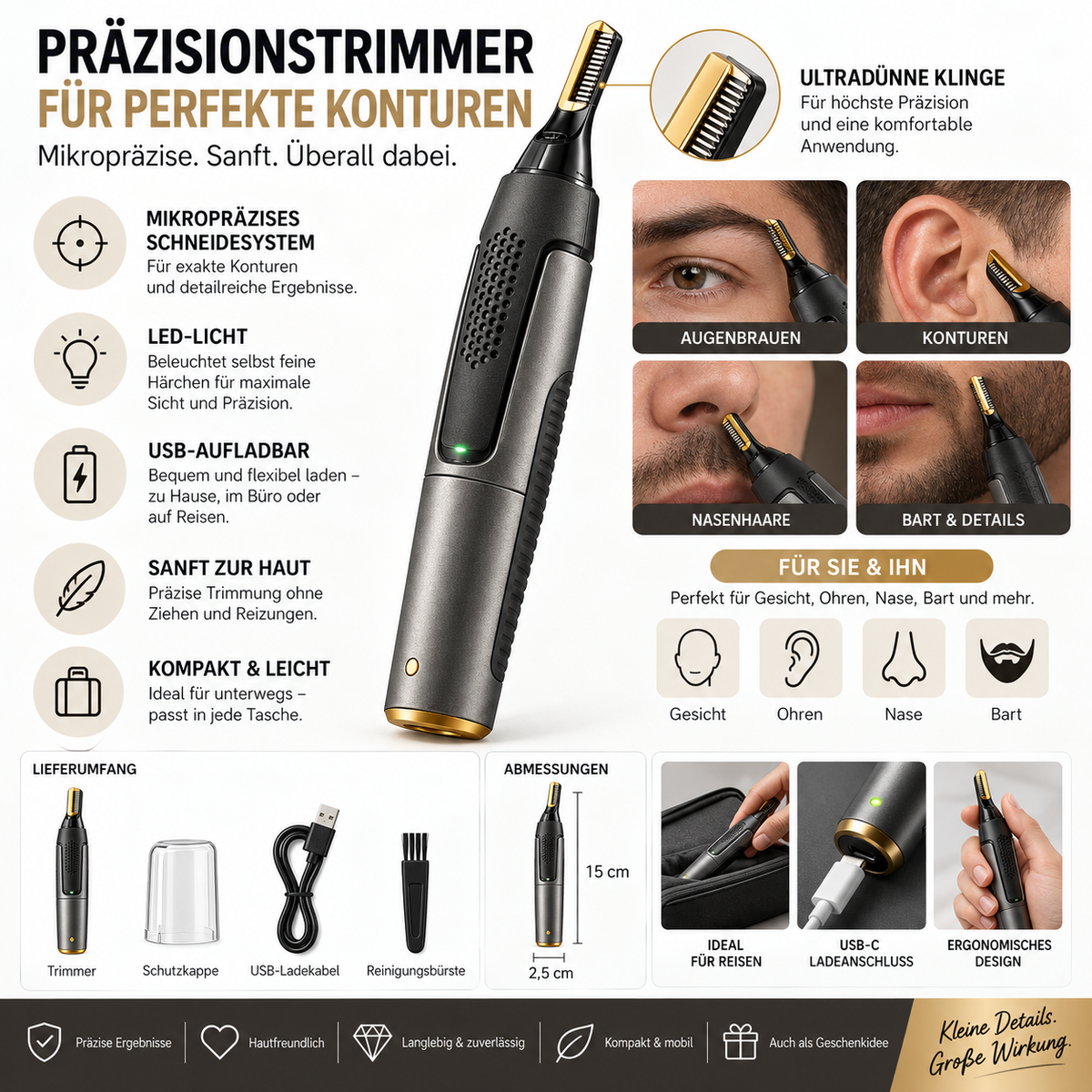 Präzisionstrimmer Mikropräziser Konturen USB Ladegerät
