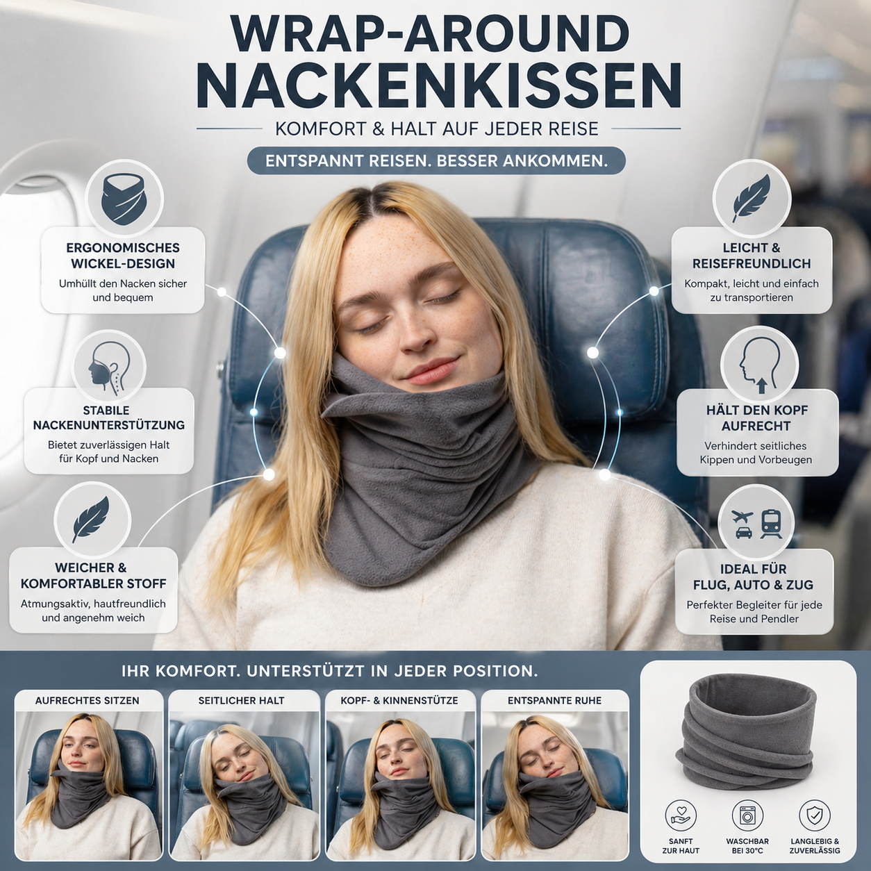 Travel Neck Support Pillow Supportive Wrap Design