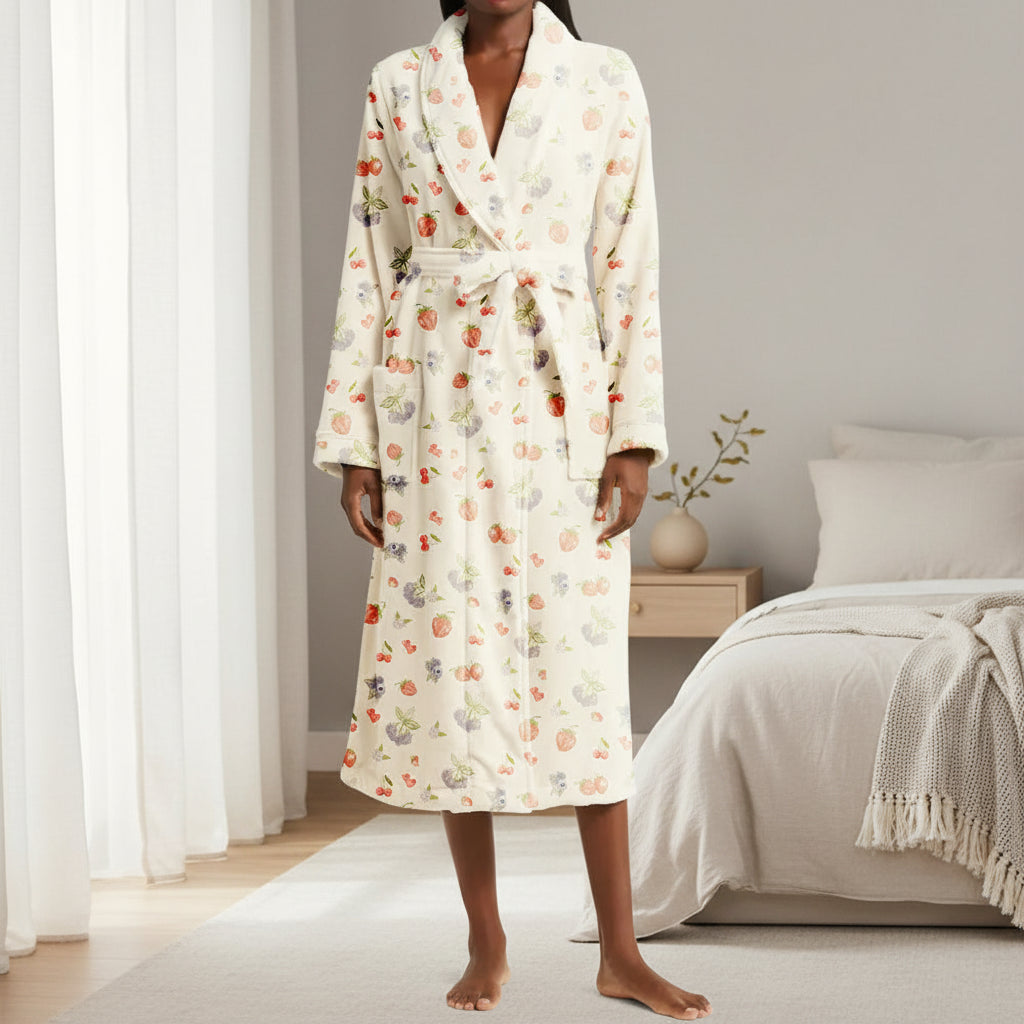 Floral Print Women's Dressing Gown – Soft Flannel Bathrobe with Shawl Collar and Adjustable Belt for Cozy Comfort - Image 4