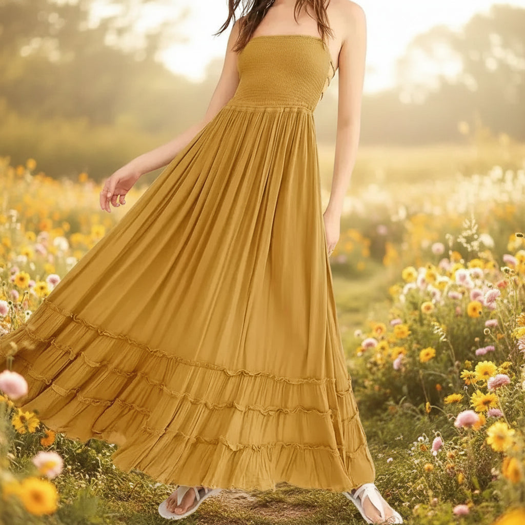 Vestito Estivo Donna Maxi Schiena Scoperta Boho Spiaggia Lungo