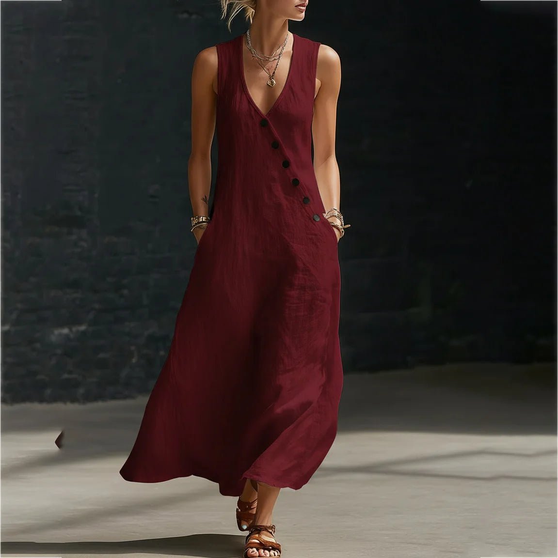 Robe Femme Longue Ample Avec Poches Casual Été Quotidien