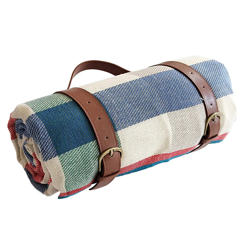 Waterproof Picnic Blanket Checked with Carry Strap