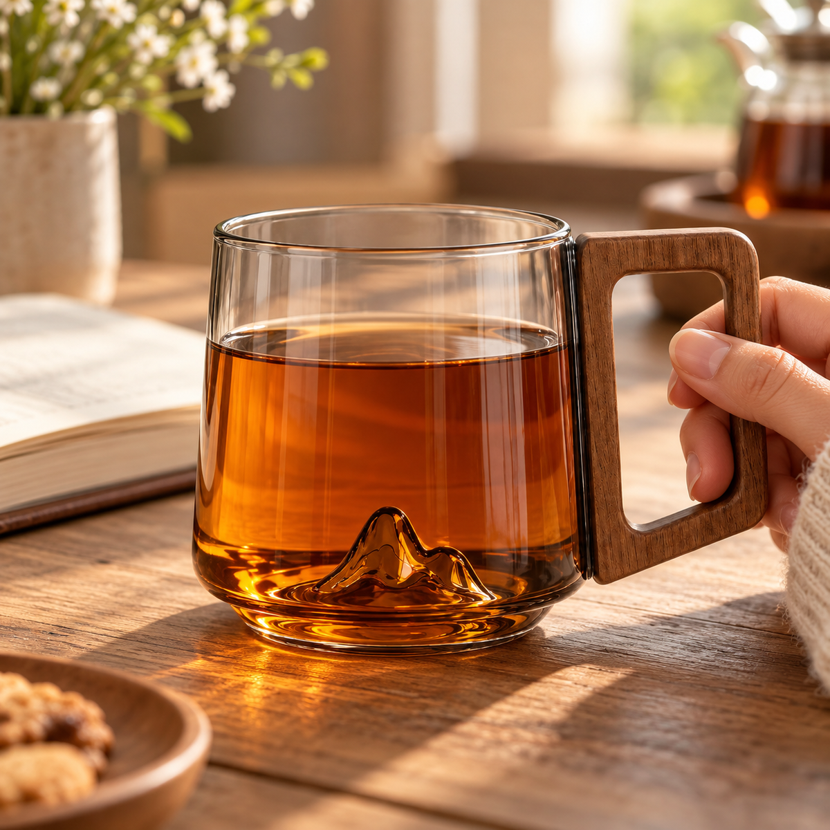 Schöne Kaffeetasse Aus Glas Hitzebeständige Tasse Mit Holzgriff