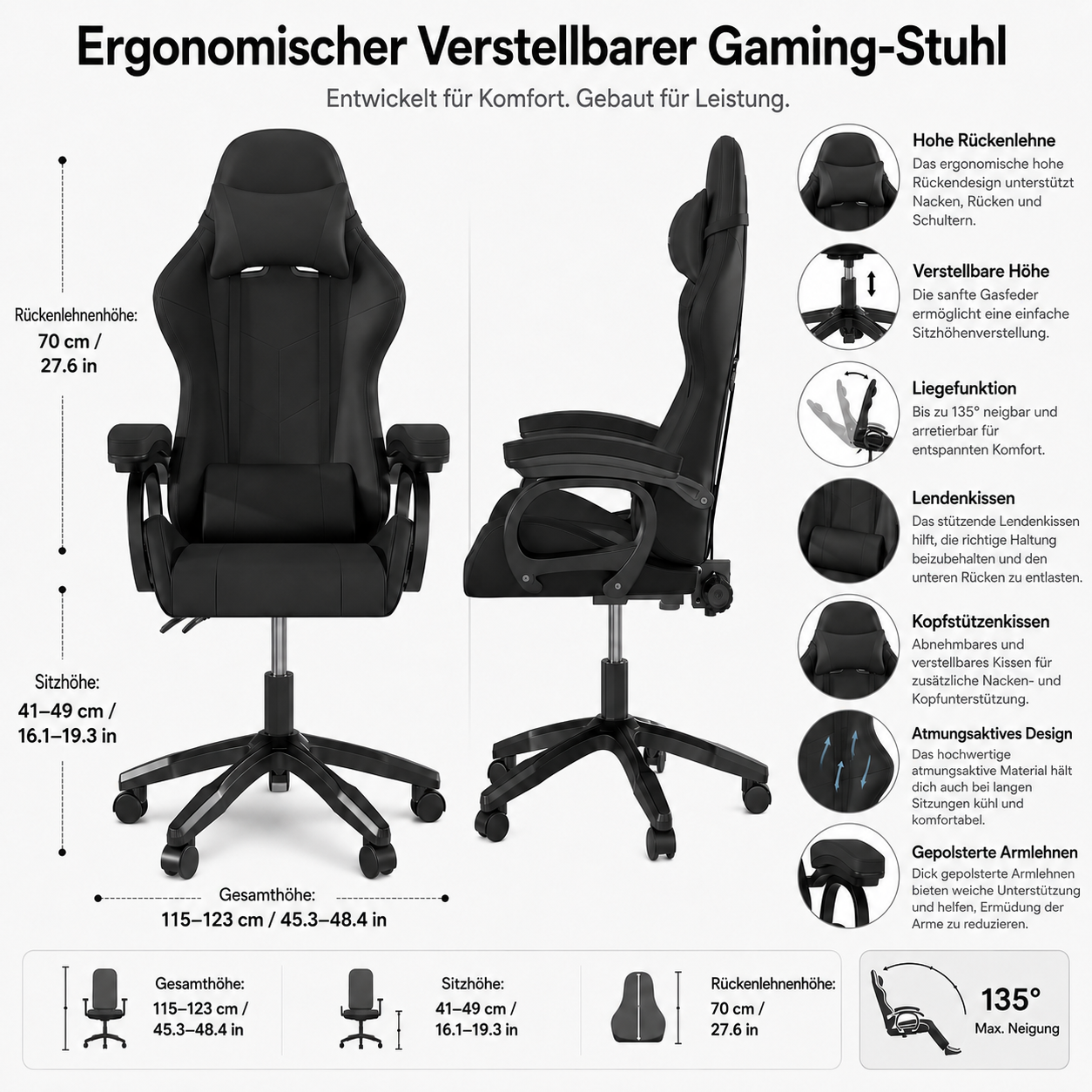 Verstellbarer Spielen Stuhl Mit Nackenstütze Lendenstütze