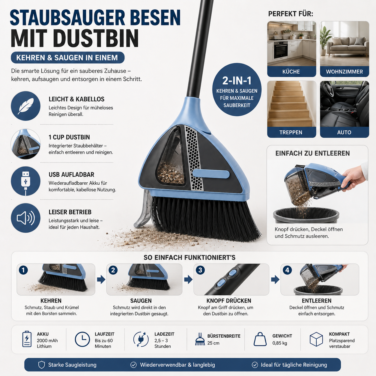 Staubsauger Besen Mit Dustbin Küche Aufrecht Kompakt