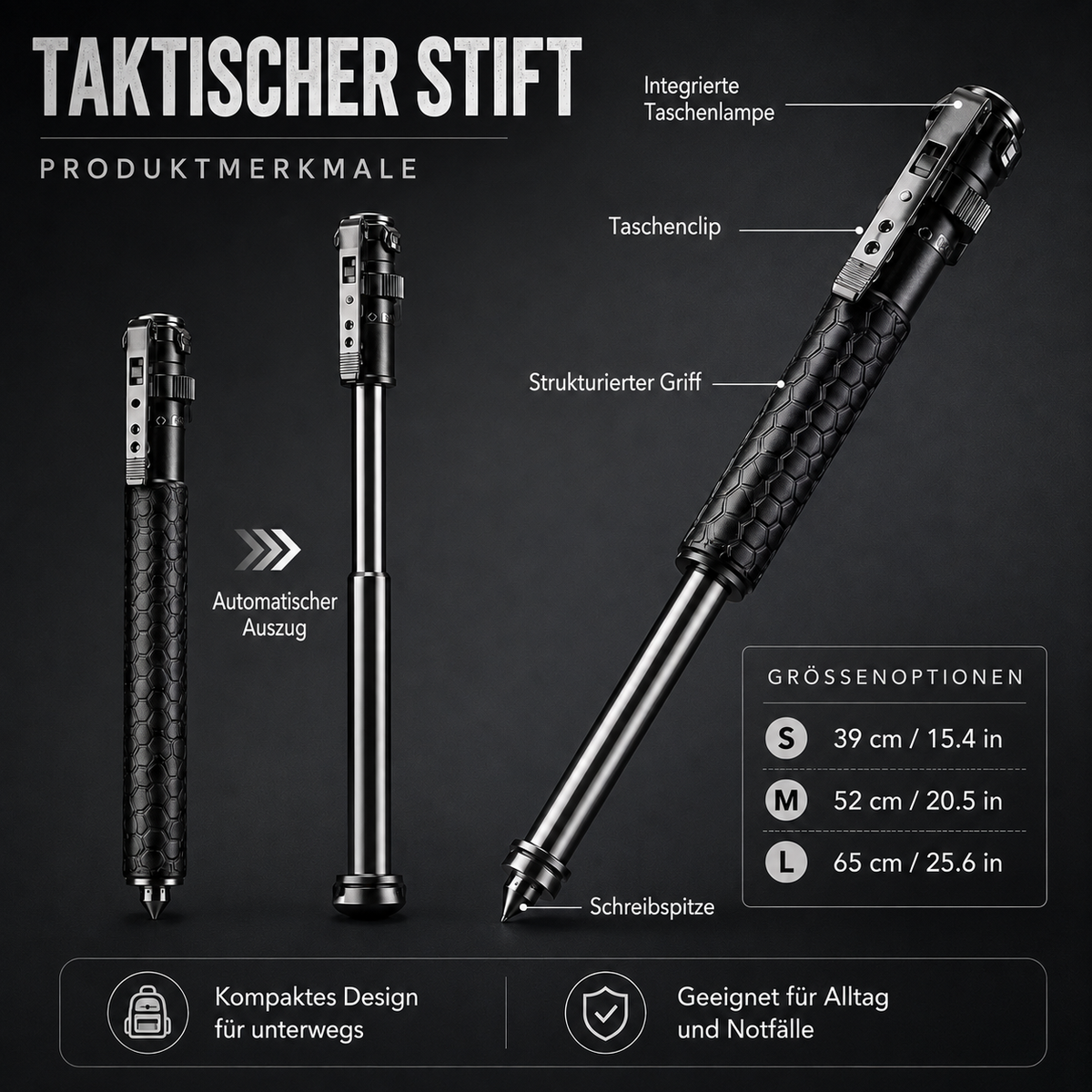 Taktischer Stift Mit LED Gummi Selbstverteidigung Klinge