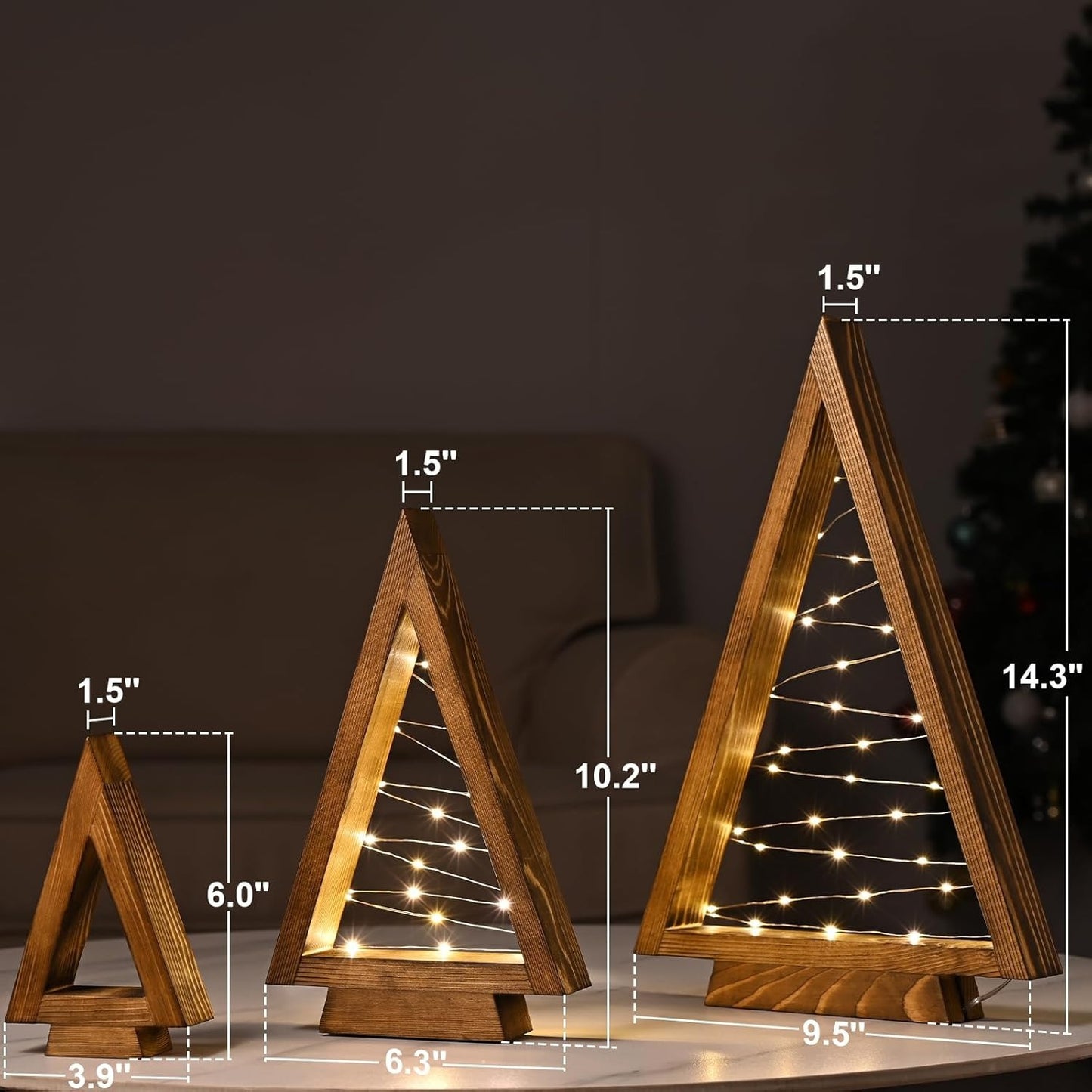 Table Christmas Tree Wooden Decoration LED Lights Tree Set Modern