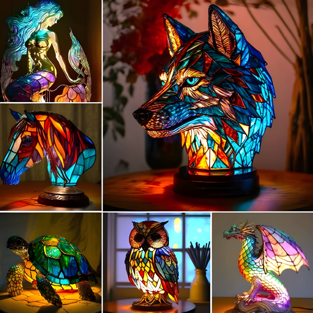 Tischlampe Buntglas Motivlampe Deko Lichtkunst Tierdesign