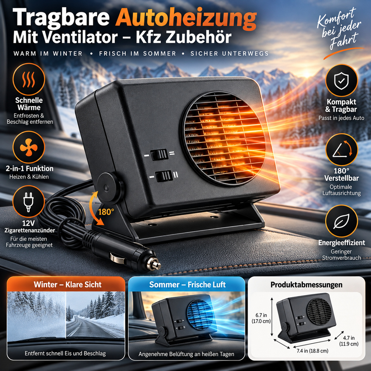 Tragbare Autoheizung Mit Ventilator Kfz Zubehör