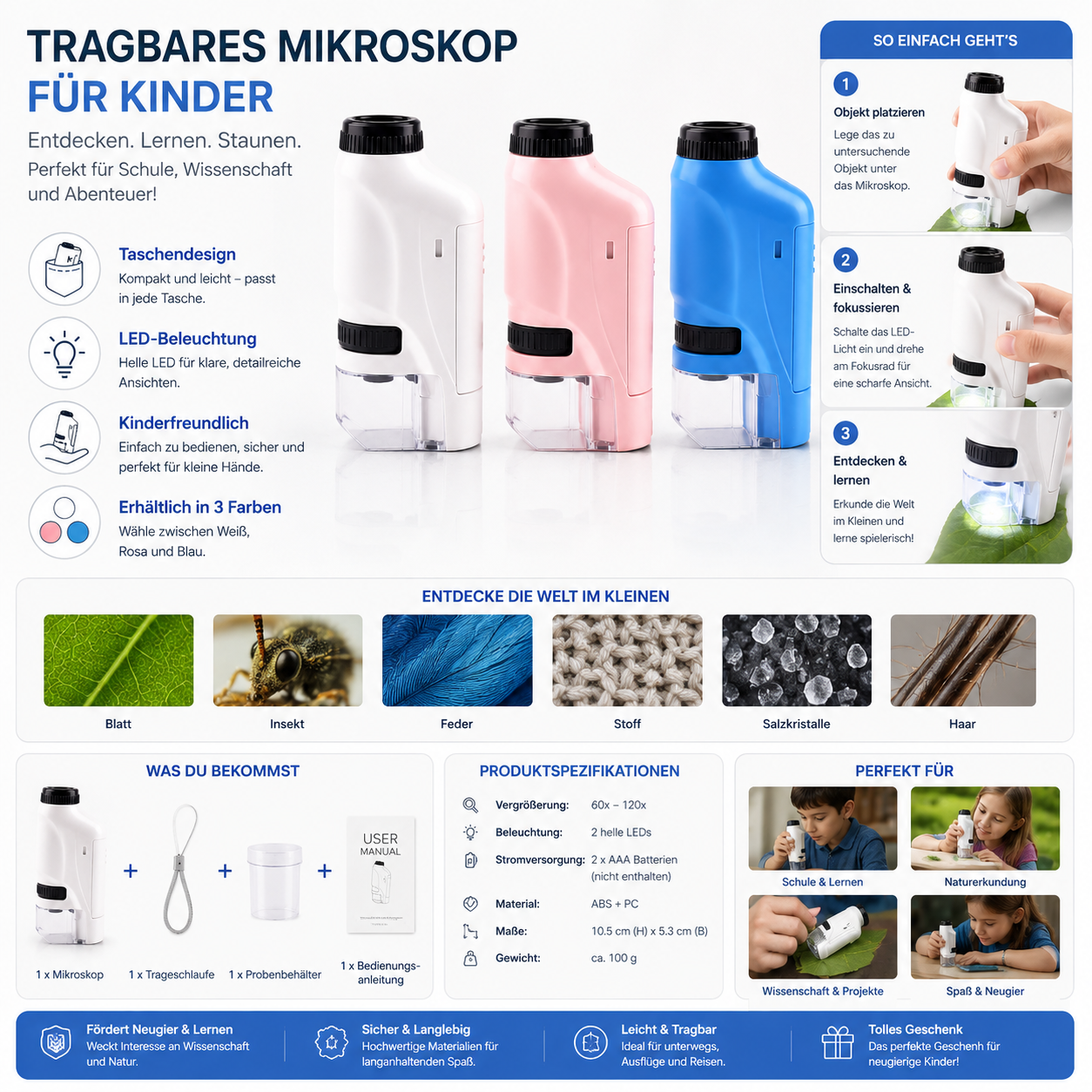 Tragbares Mikroskop Für Kinder LED Spielzeug Schule