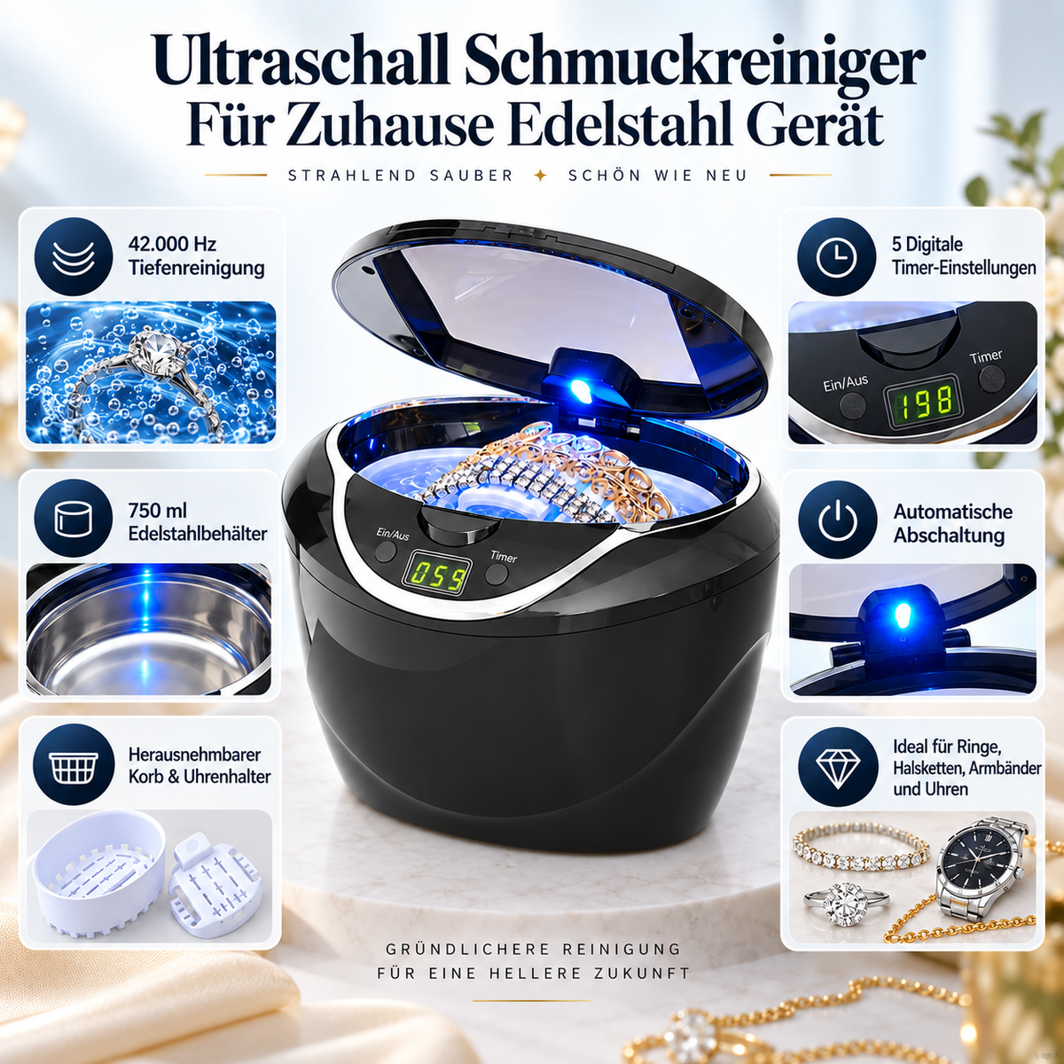 Ultraschall Schmuckreiniger Für Zuhause Edelstahl Gerät