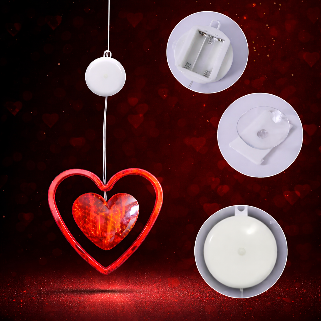 Decoración de Ventana San Valentín LED Corazón Ventosa Metal Temporizador